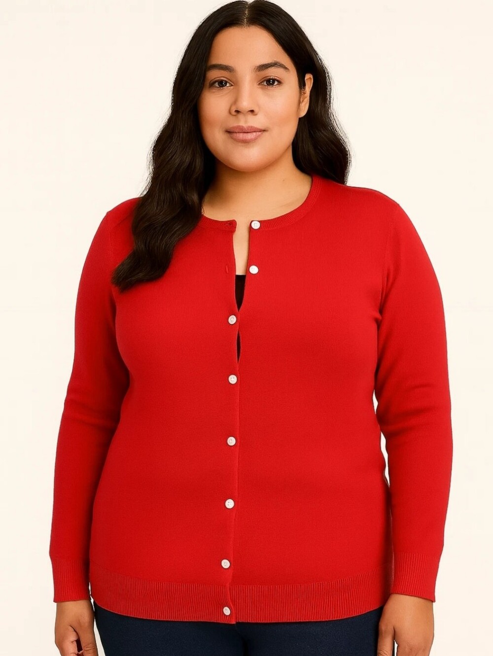 Lands' End Red Crewneck Button-Front Cardigan Sweater Fall Contemporary 3X